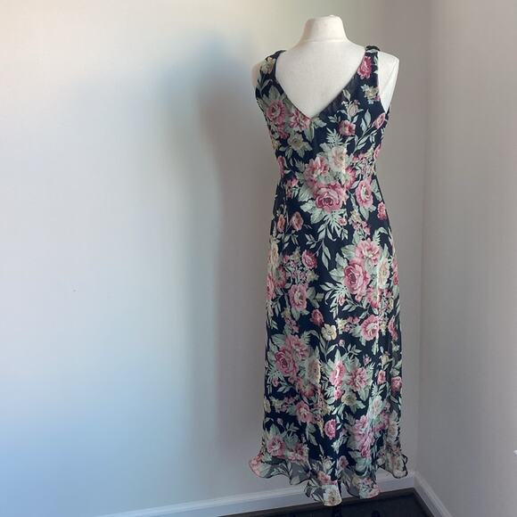 VINTAGE Positive Attitude Midi Dress Womens Sz 12 Black Floral Coquette Romantic - Picture 4 of 5